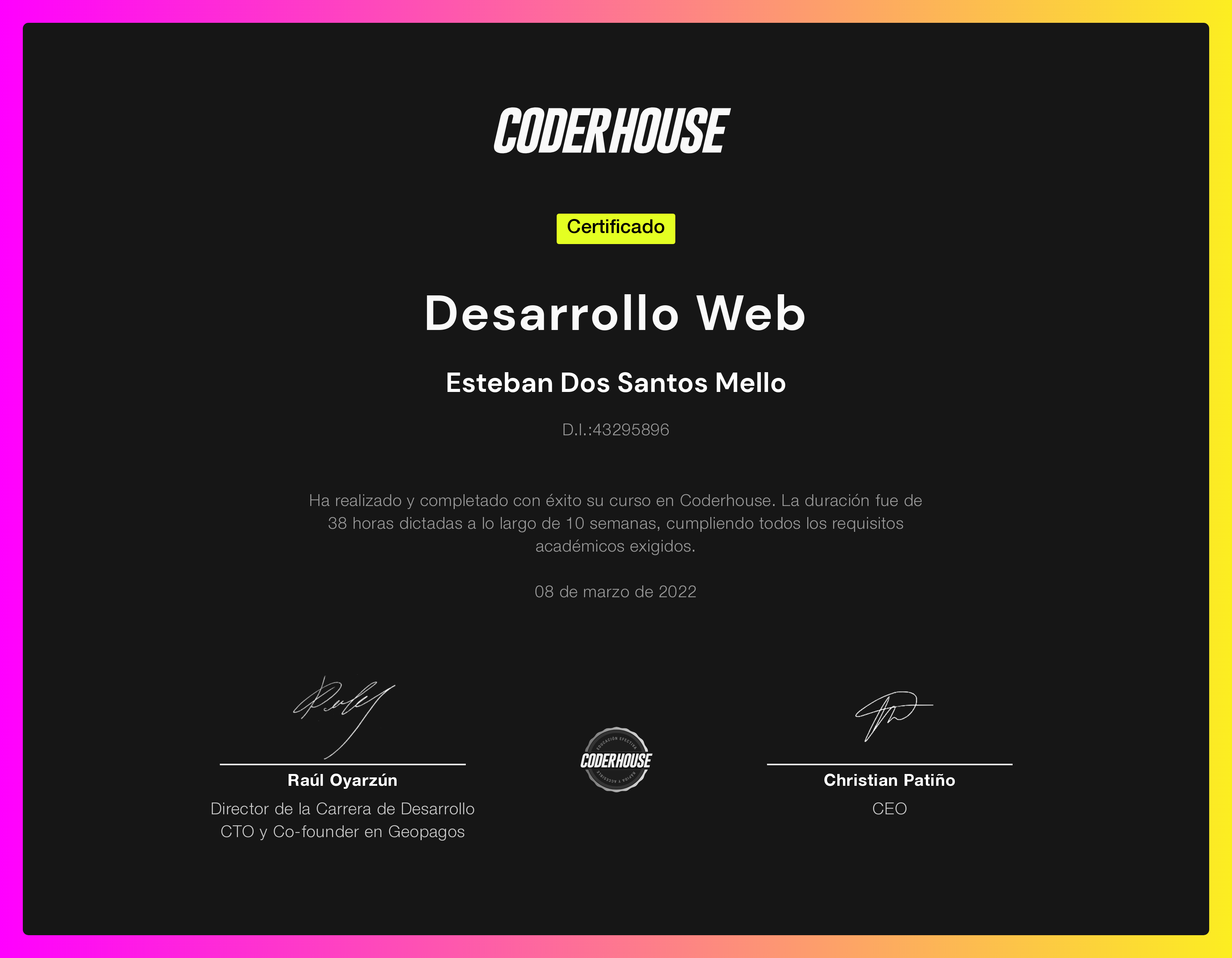 certificado desarrollo web